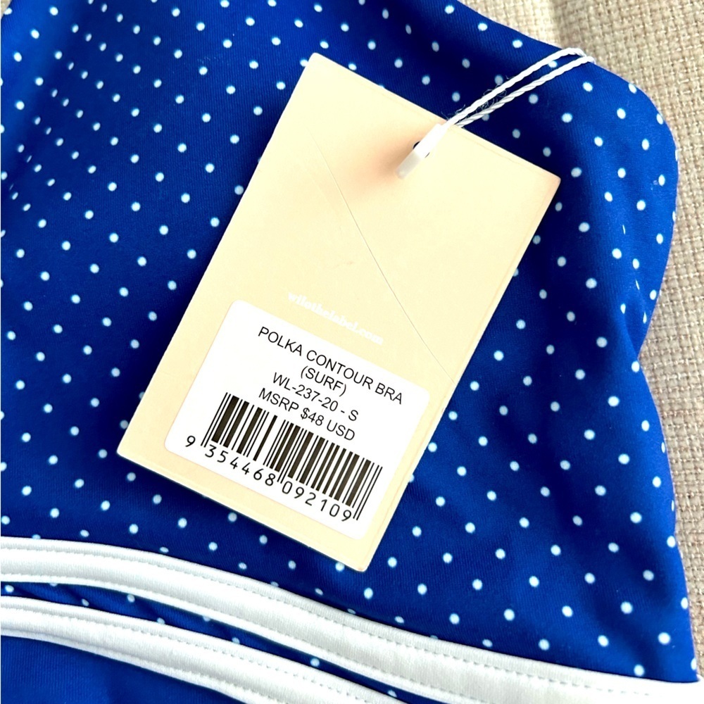 NWT WILO Athletic Sports Bra Padded Blue-White Polka Dot size XS and S - Picture 5 of 5